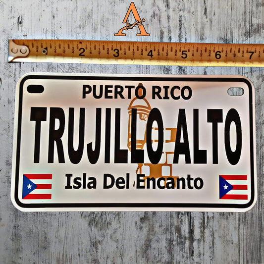 Custom Puerto Rico Motorcycle License Plate - 4x7 Inch - Villalba, Vega Alta, Vieques, Utuado, Trujillo Alto, Toa Alta, Toa Baja Designs